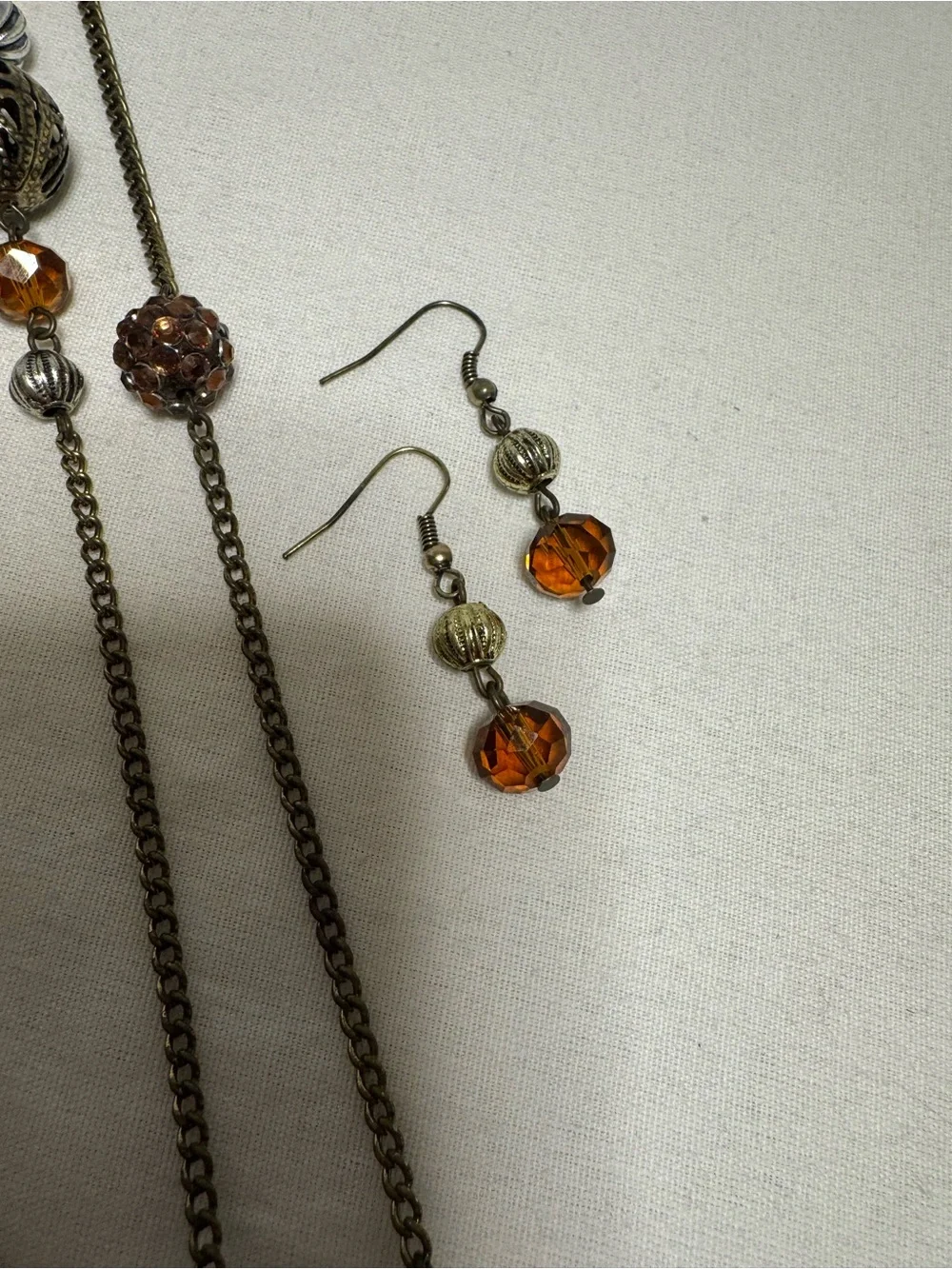 Boho Multi Strand Beaded Necklace & Earring Set Earth Tone Bronze Amber